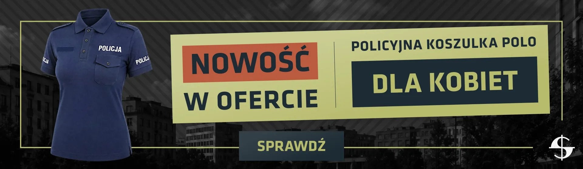 Niebieska koszulka polo policjanta z napisem POLICJA na promocję dla kobiet
